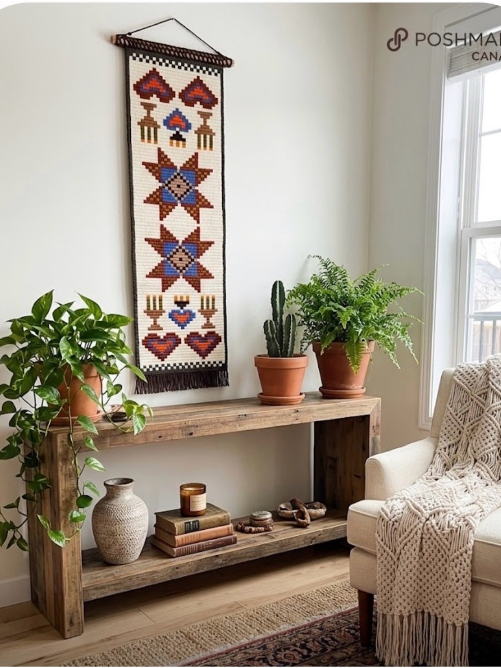Handcrafted Boho Woven Wall Hanging – Earthy Geometric Tapestry